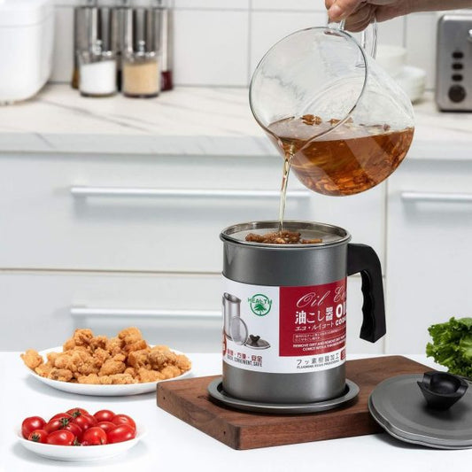 (1.4 L) – Oil Storage And Filtration Stainless Steel With Lid | Oil Filter Pot With Handle For Kitchen